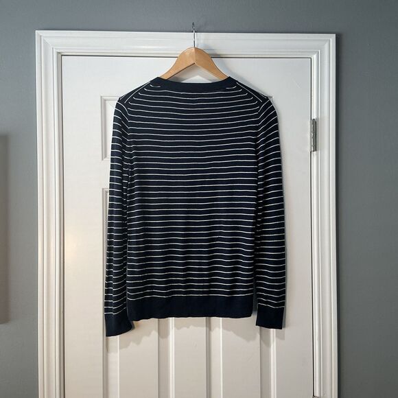 Banana Republic Cashmere Silk Blend Sweater Hello Weekend Striped Navy Blue Sz M - Picture 3 of 4